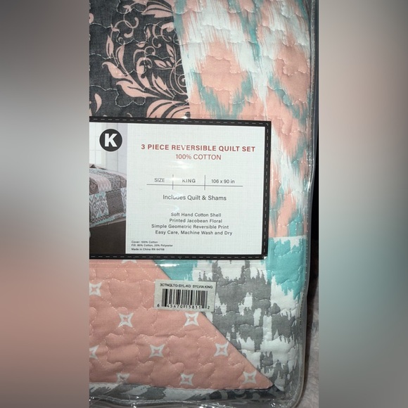 NWT Bed Bath& Beyond Sylvia Printed Reversible 3piece King Size Cotton Quilt Set - Picture 9 of 16